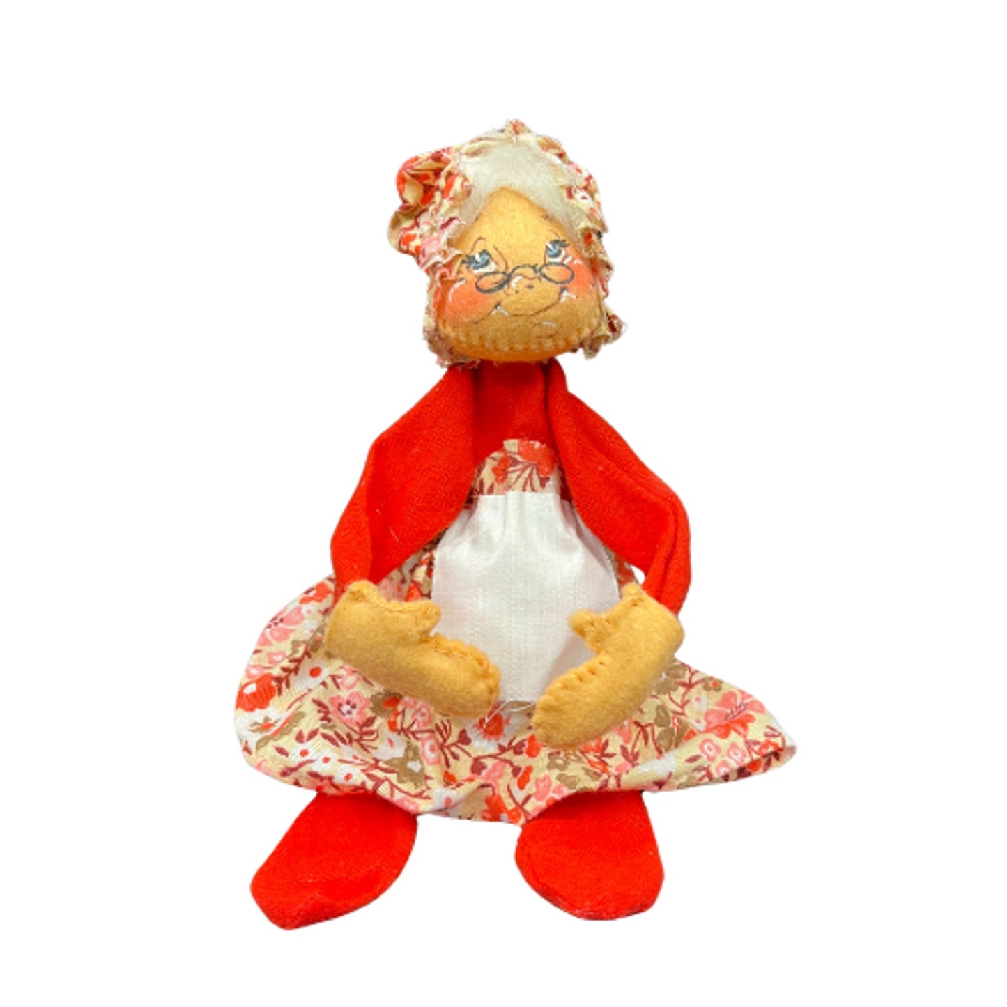 Annalee Mobilitee 1971 Mrs Claus Granny Doll Floral Dress Bonnet