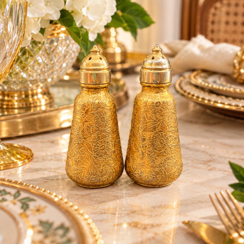 Vintage 1960s 22k Gold Lotus Salt and Pepper Shakers Hollywood Regency MCM