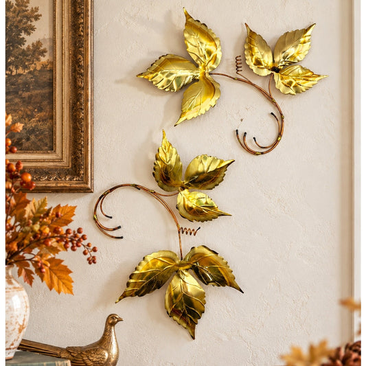 Vintage Brass Gold Falling Leaf Wall Decor Set Mid Century Wall Decor