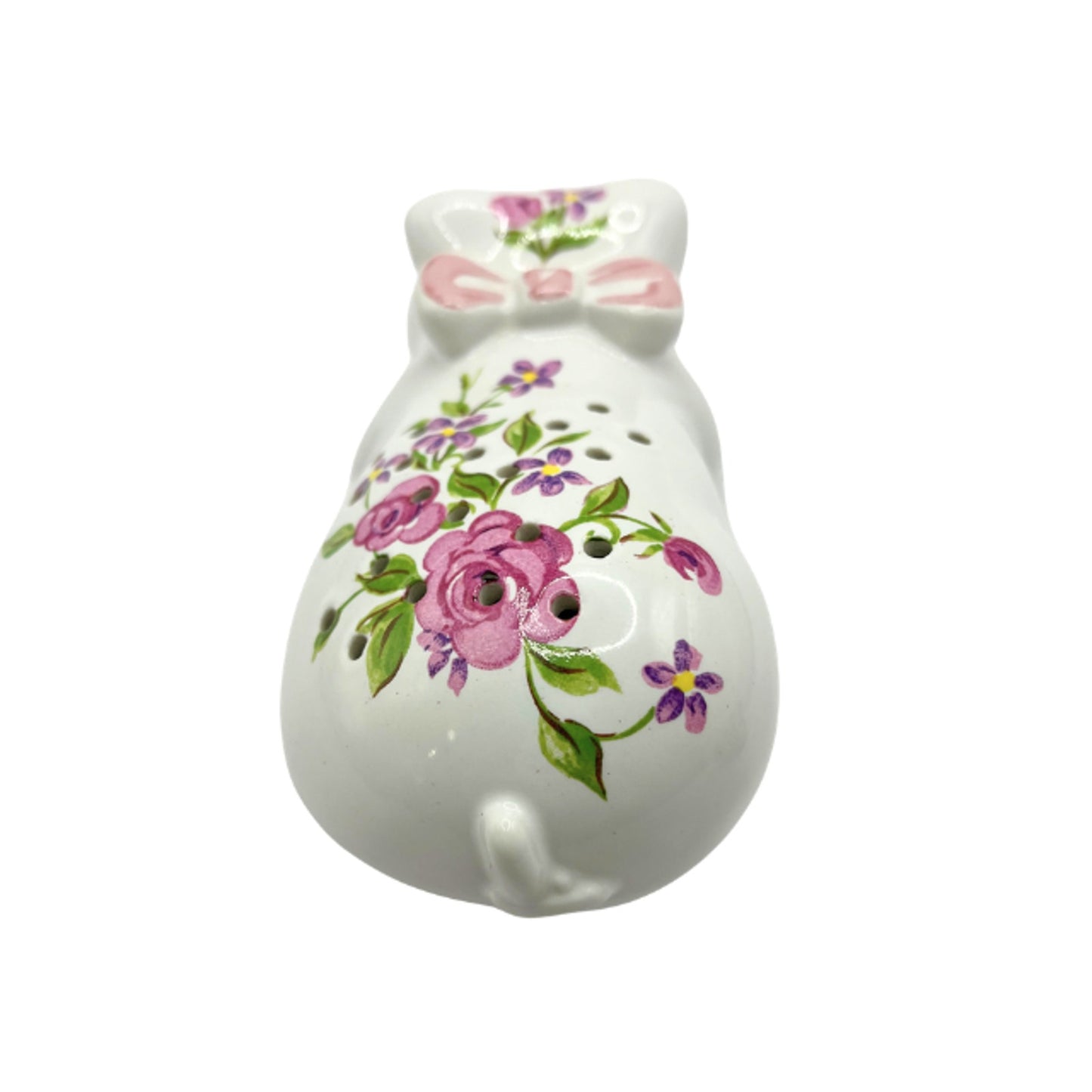 Avon Vintage 1978 Porcelain Sleeping Pig Potpourri Sachet Floral Figurine
