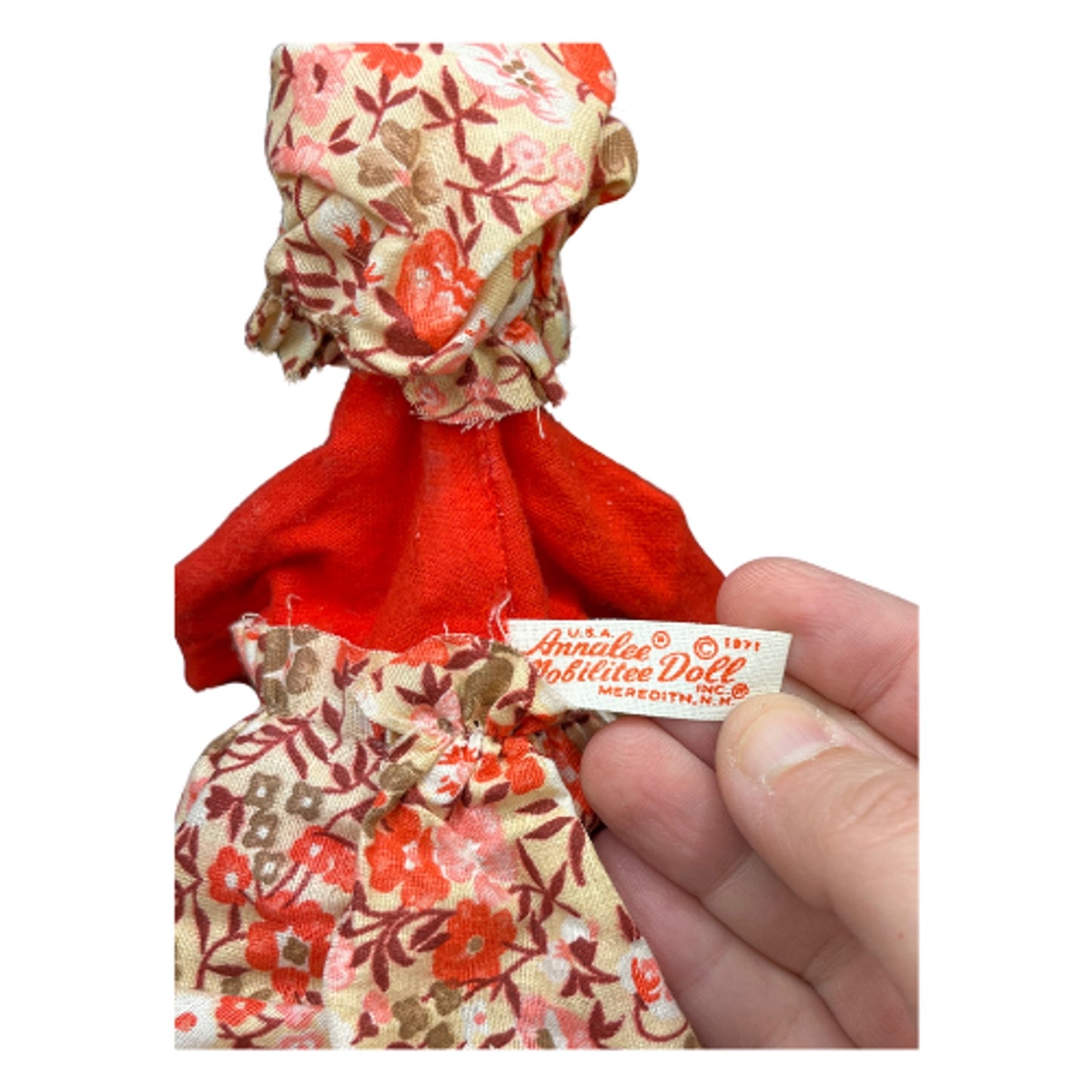 Annalee Mobilitee 1971 Mrs Claus Granny Doll Floral Dress Bonnet