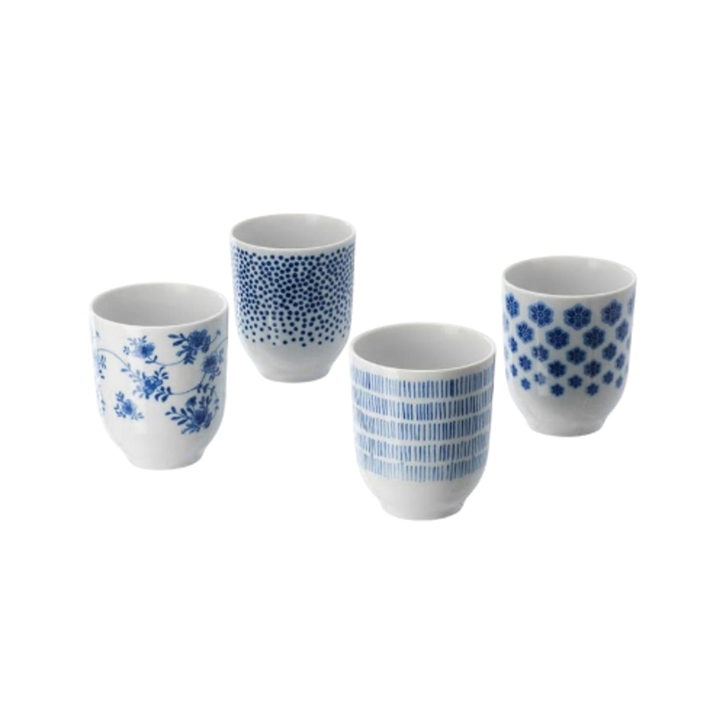 IKEA Entusiasm Porcelain Tumbler Set Cobalt Blue Patterned Cups Set of 4 New