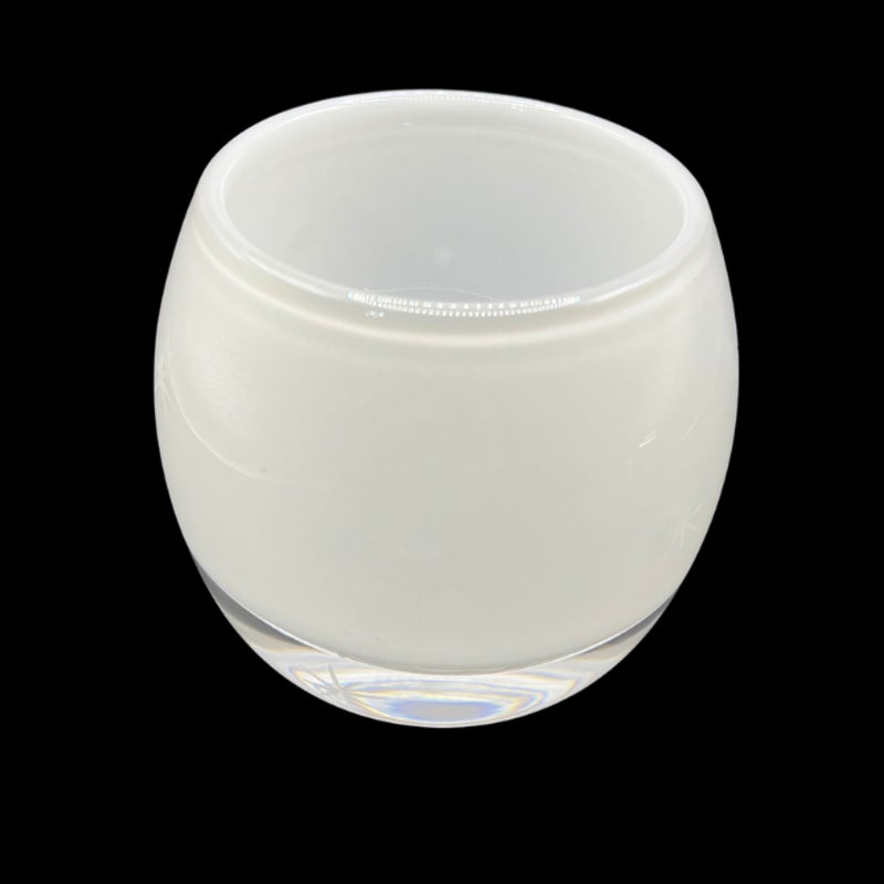 Crate & Barrel White Etched Starburst Glass Candle Holder Hand Blown Poland