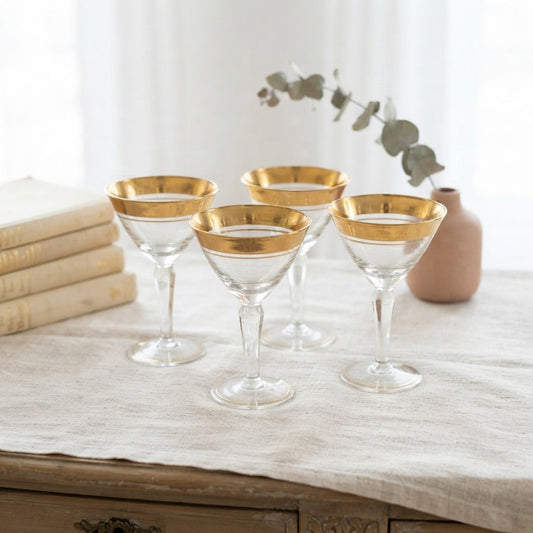 Mid Century Avitra Golden 22k Gold Wine Glass Water Goblet Dorothy Thorpe Style
