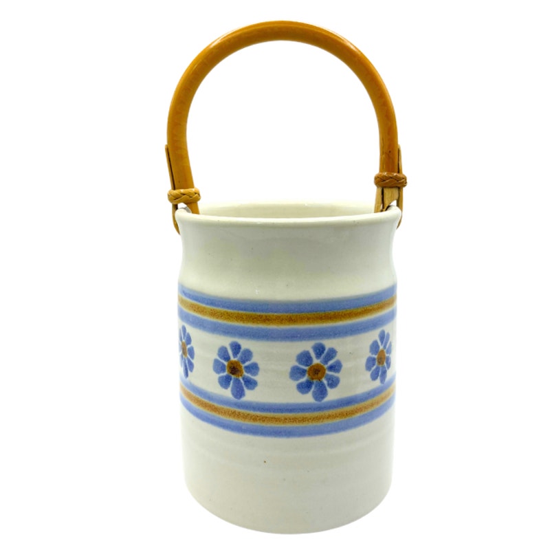 Vintage Williamsburg Pottery Salt Glaze Stoneware Crock Bucket Blue Floral