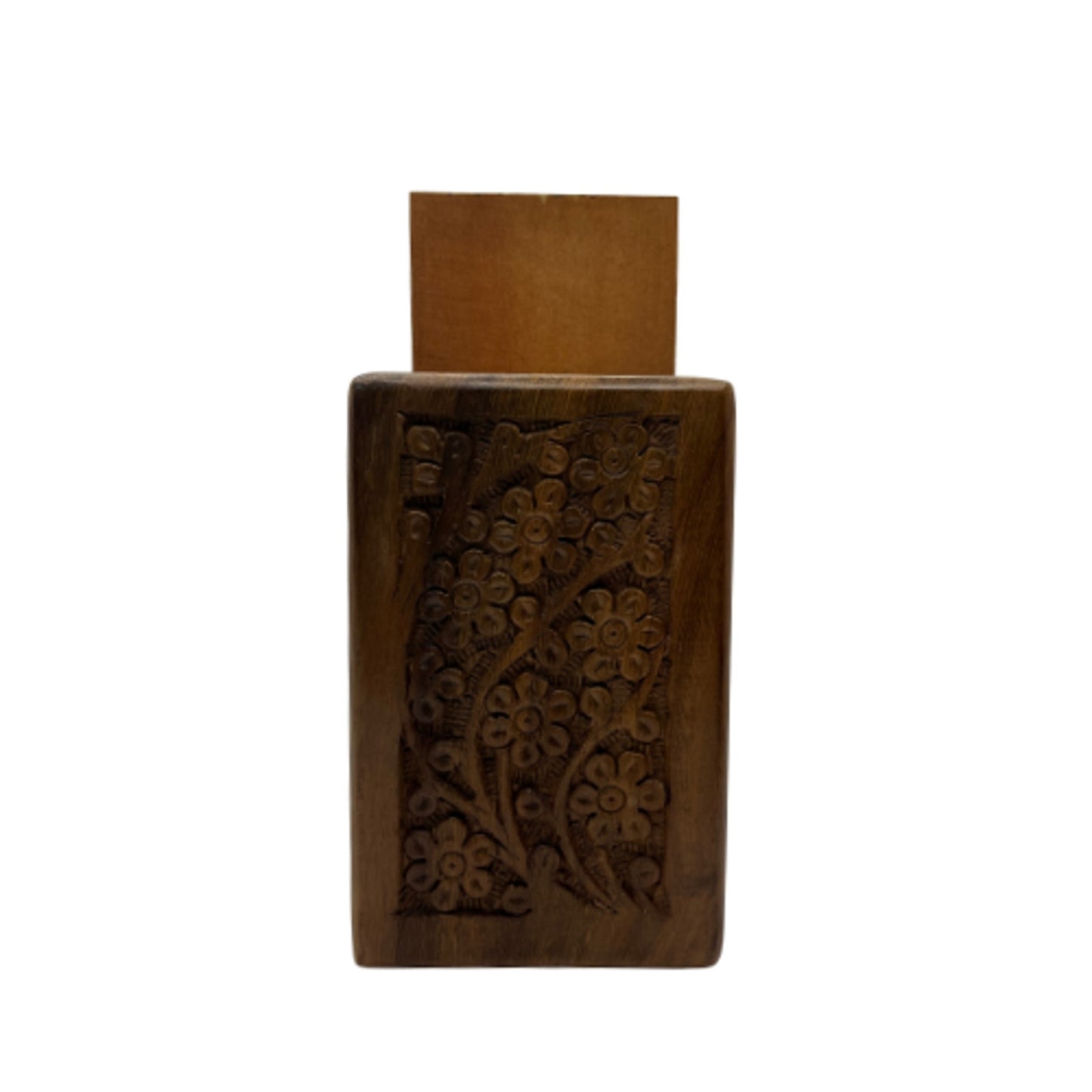 Vintage Hand Carved Wooden Keepsake Box Hidden Slide Opening