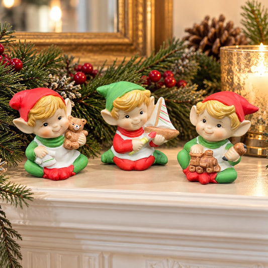 Vintage HOMCO Set of 3 Ceramic Elf Figurines Santa's Helpers 3 In