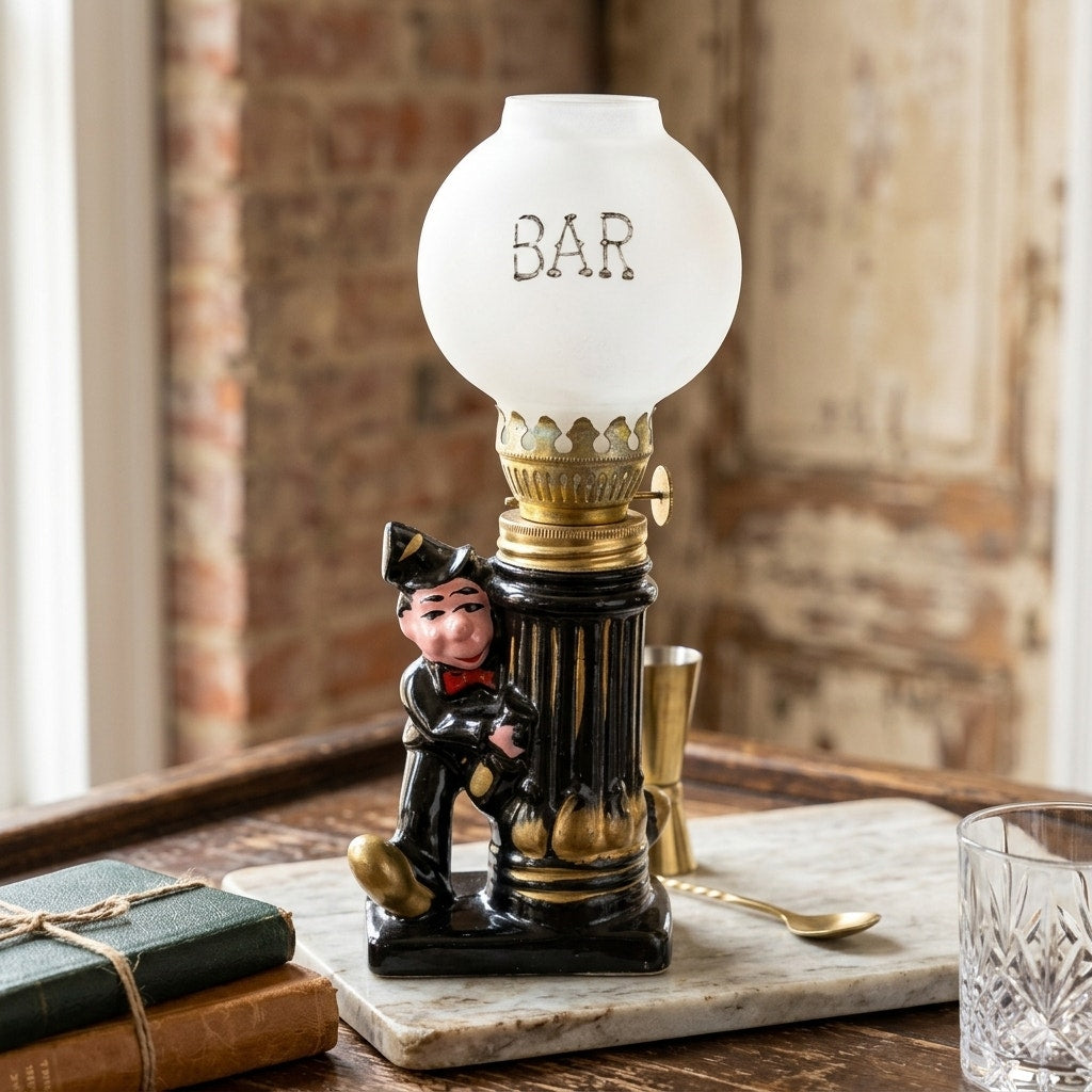 Vintage Good Time Charlie Chaplin Oil Lamp Post Bar Figurine Made in Japan