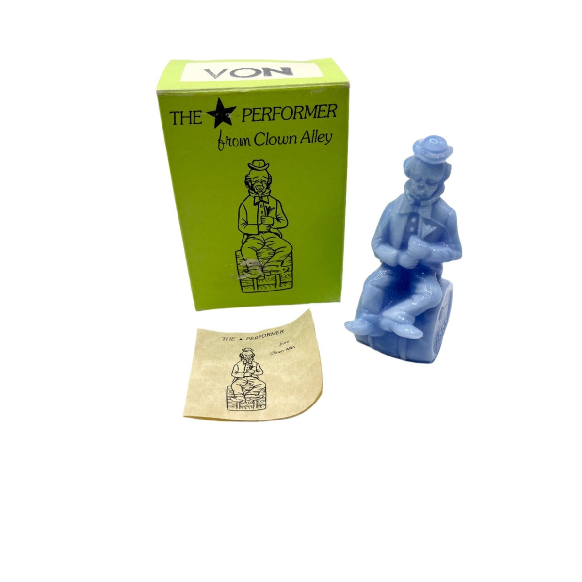 Vintage Mosser Glass Von Clown Alley Blue Slag Figurine Original Box