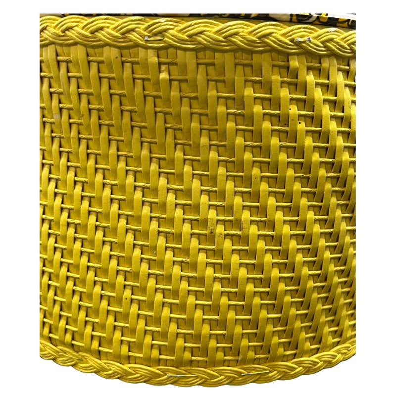 Vintage Yellow Woven Sewing Basket Retro Butterfly Padded Lid Handle 10"