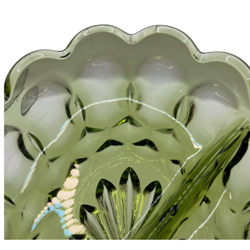 Vintage Anchor Hocking Fairfield Avocado Green Glass Oval Divided Relish Dish