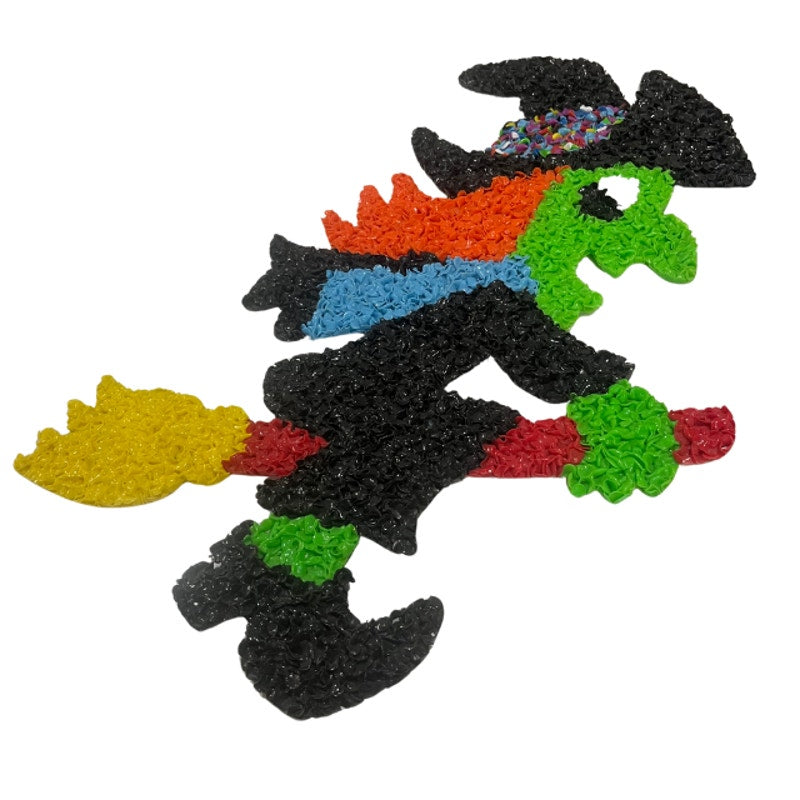 VTG Melted Plastic Popcorn Halloween Wall Hanging Jack-O-Lantern Witch Set of 2