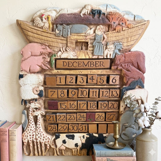 Vintage Al Pisano Country Carver Hand-Painted Noah's Ark Perpetual Calendar Wall Decor