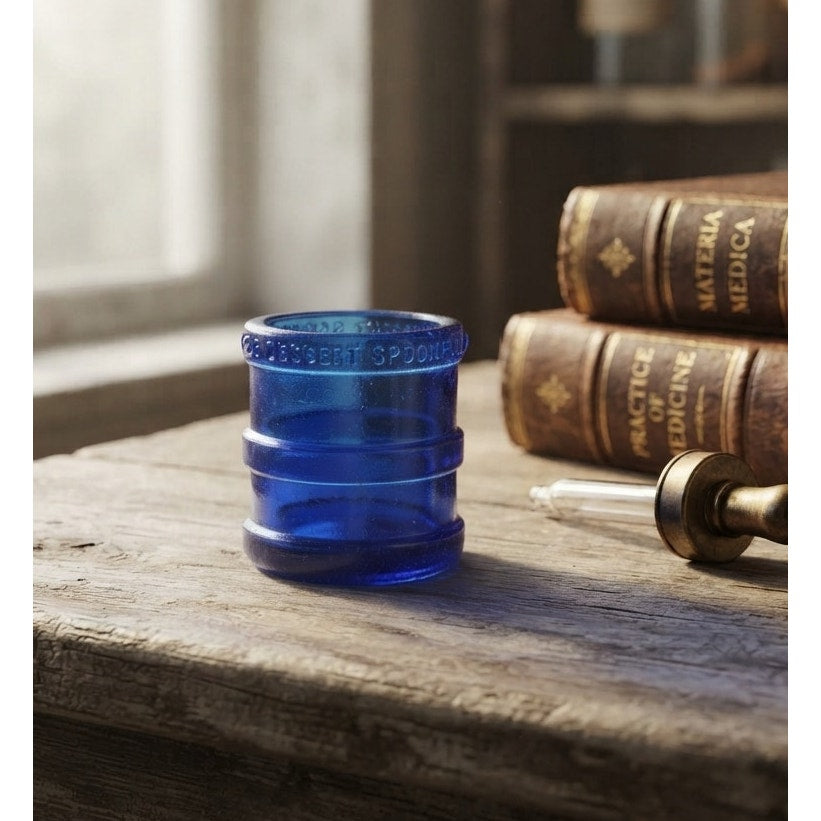 Antique Cobalt Blue Glass Dose Cup Heaping Dessert Spoonful Medical Collectible