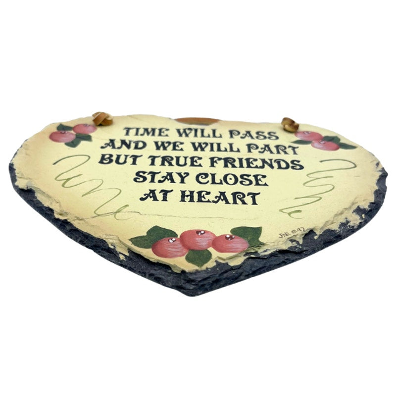 Vintage Plain Jane Painted Heart Stone Plaque Friendship Quote Sign