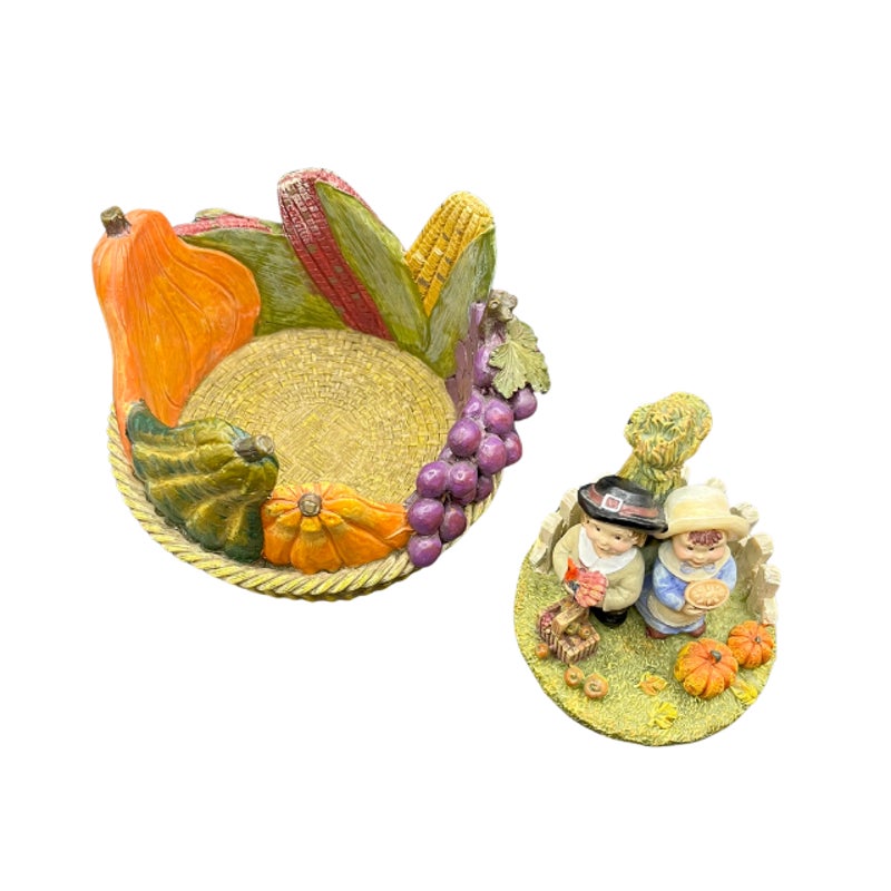 Sweet Shadow Thanksgiving Candle Holder Jar Lid Harvest Fruit Produce Vintage