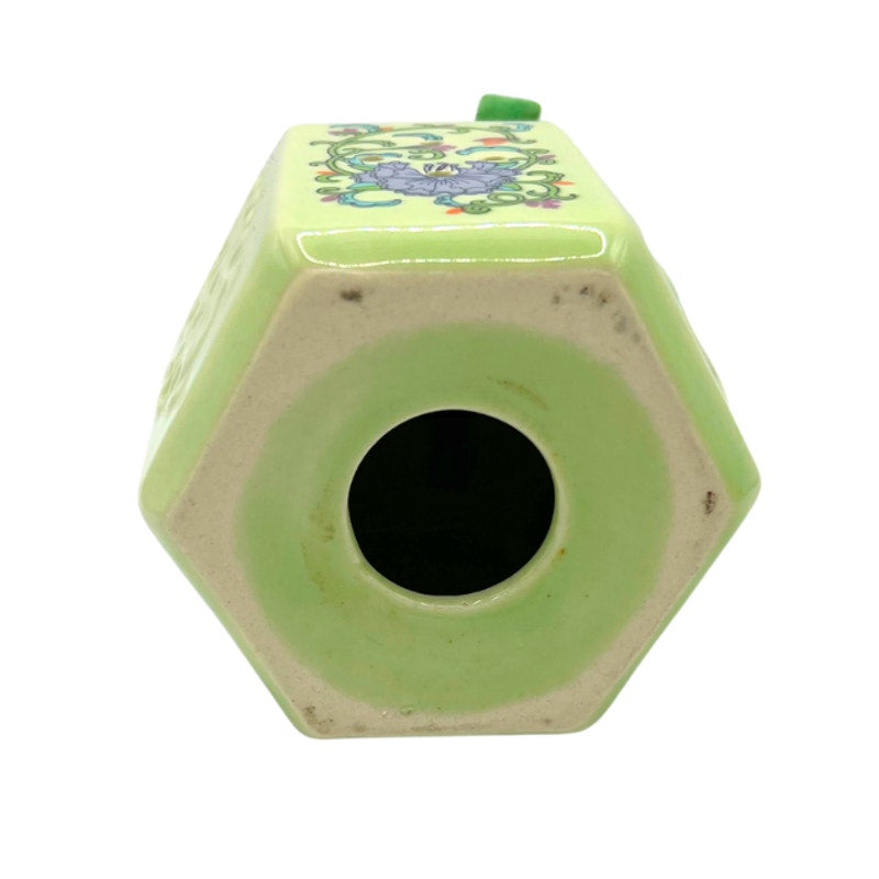 Vintage Sage Green Porcelain Pierced Hexagonal Pomander