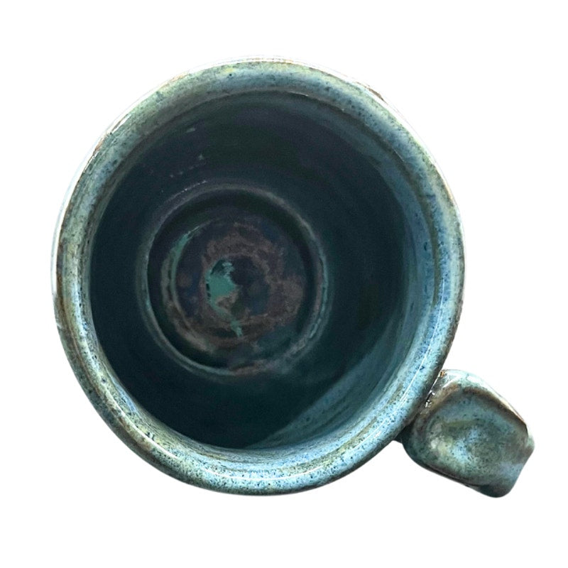 Urban Dirt Life Hand Thrown Studio Pottery Mug Blue Drip Glaze Signed Art Mug