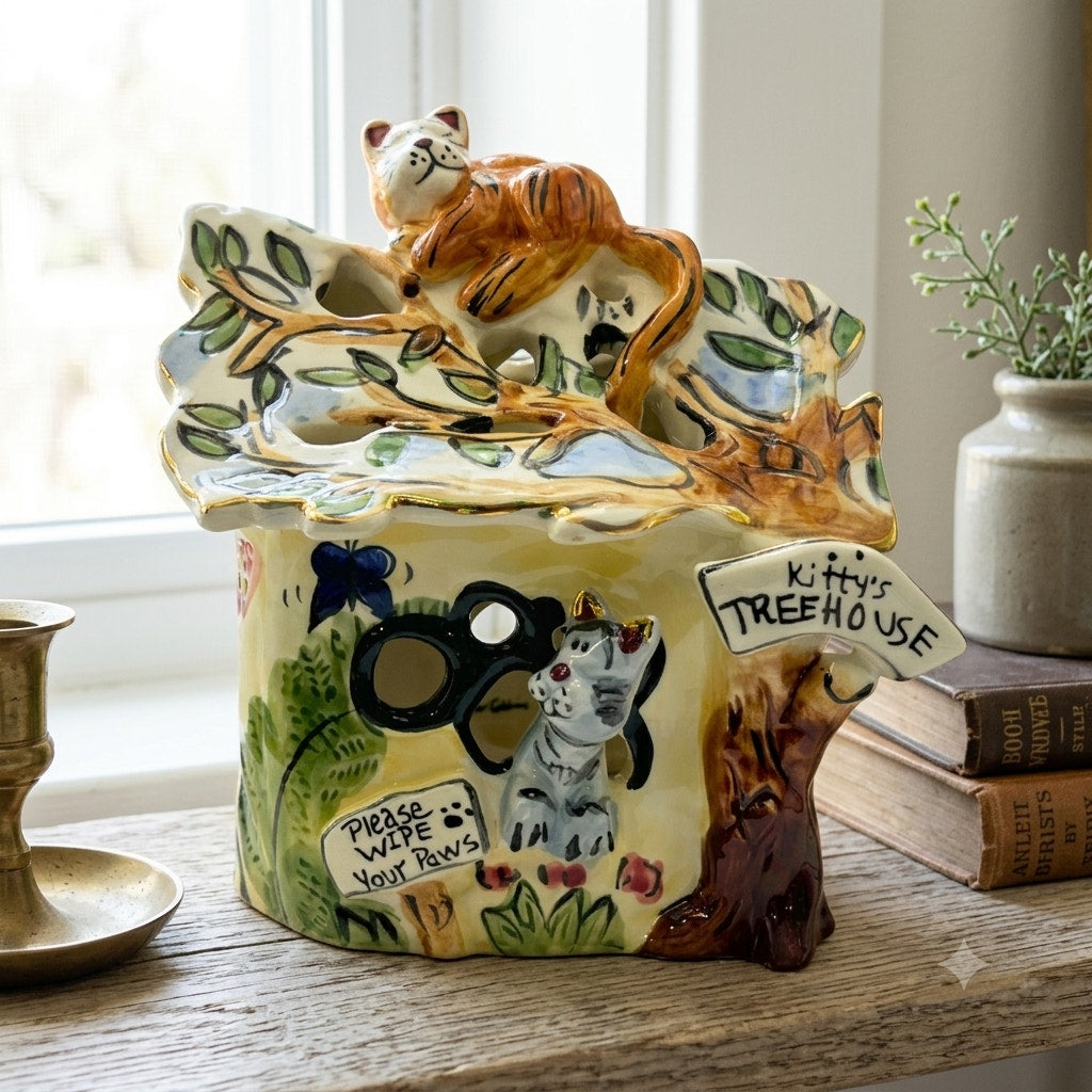2001 Blue Sky Clayworks Kitty’s Tree House Tealight Heather Goldminc