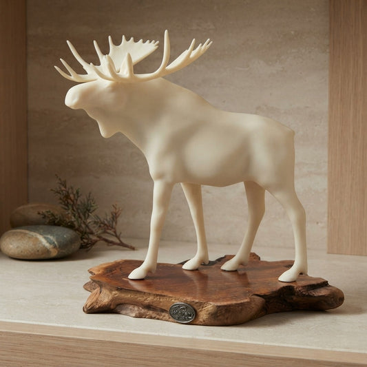 John Perry Bull Moose Sculpture Figurine Burlwood Slab Base Vintage Wildlife