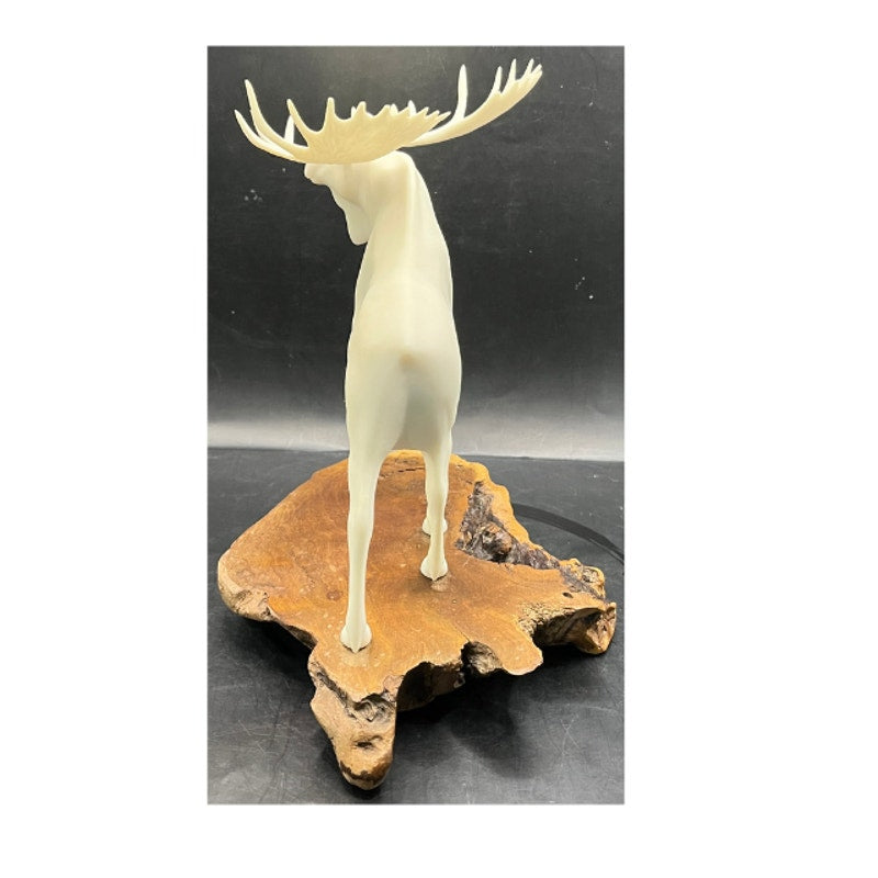John Perry Bull Moose Sculpture Figurine Burlwood Slab Base Vintage Wildlife