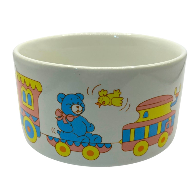 Vintage 1988 CMC Ceramic Baby Cereal Bowl Train Teddy Bear ABC Korea