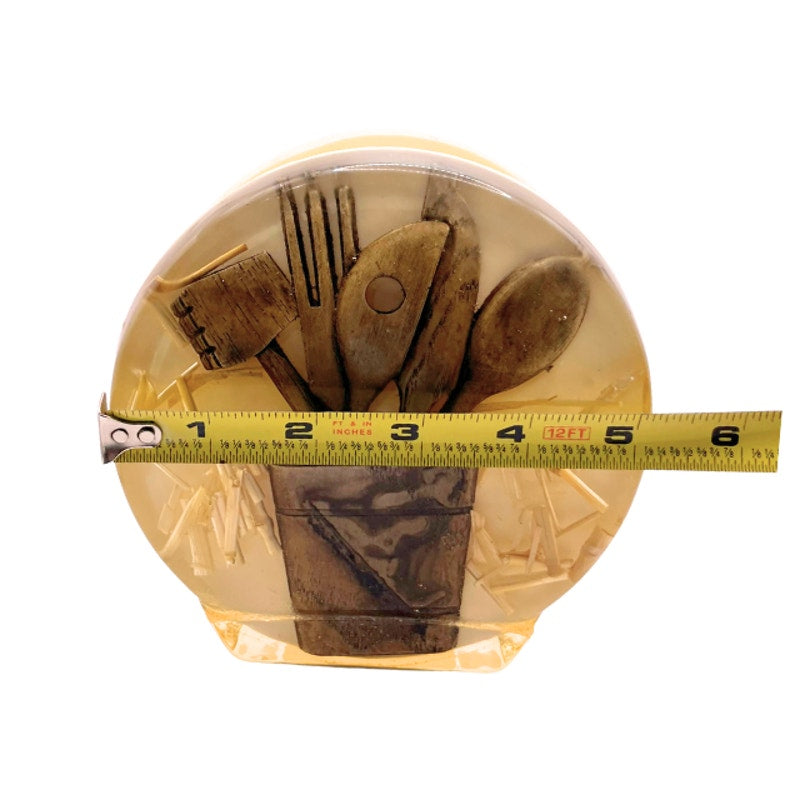 Vintage 1970s Lucite Resin Encased Kitchen Utensils Napkin Holder Retro Straw