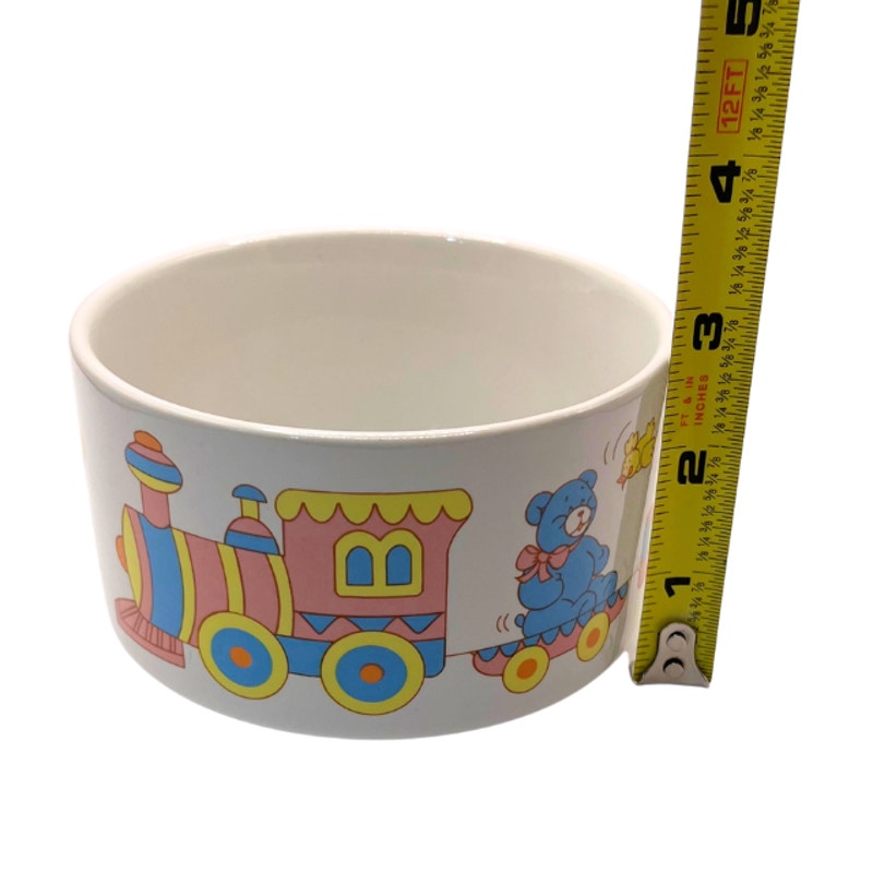 Vintage 1988 CMC Ceramic Baby Cereal Bowl Train Teddy Bear ABC Korea