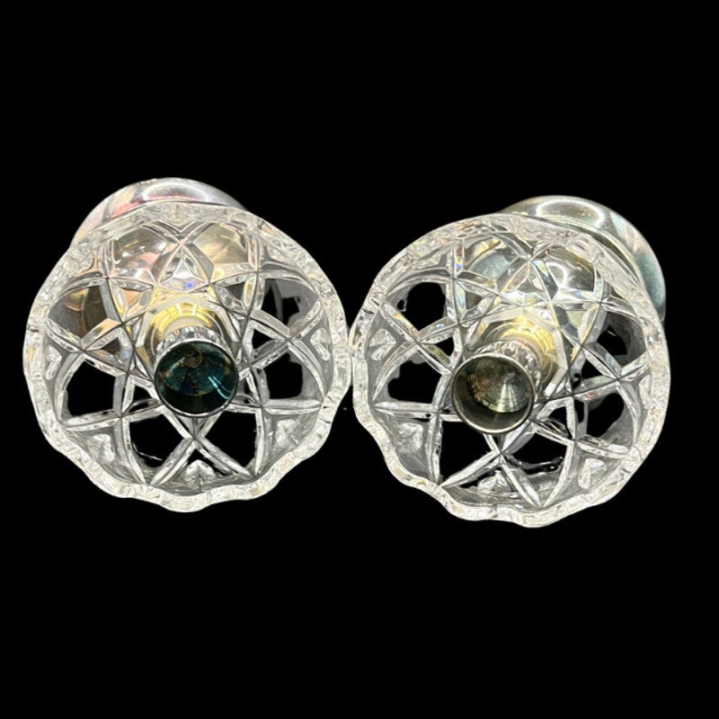 Vintage Landes Italy Silver Plated & Cut Crystal Taper Candle Holders Set of 2