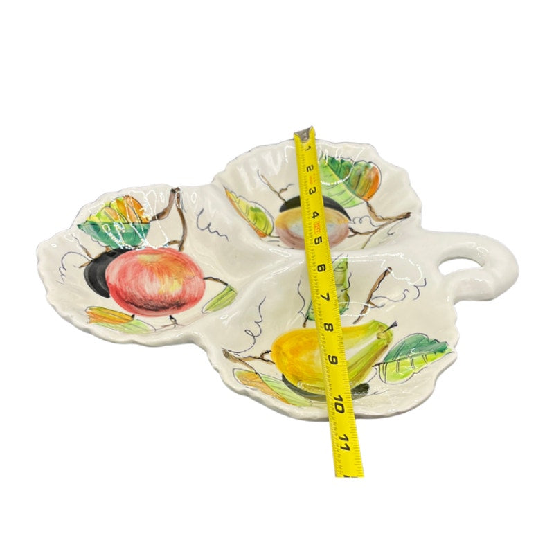 Vintage Italian Ceramic Divided Serving Dish Fruit Motif Hand Painted