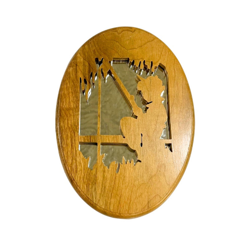 Vintage Handcrafted Wooden Scroll Saw Wall Mirror Plaque Boy Fishing