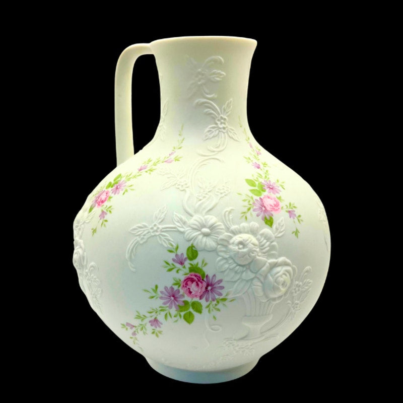 Vintage Kaiser W. Germany Porcelain Bisque Monaco Pitcher Vase Relief Floral