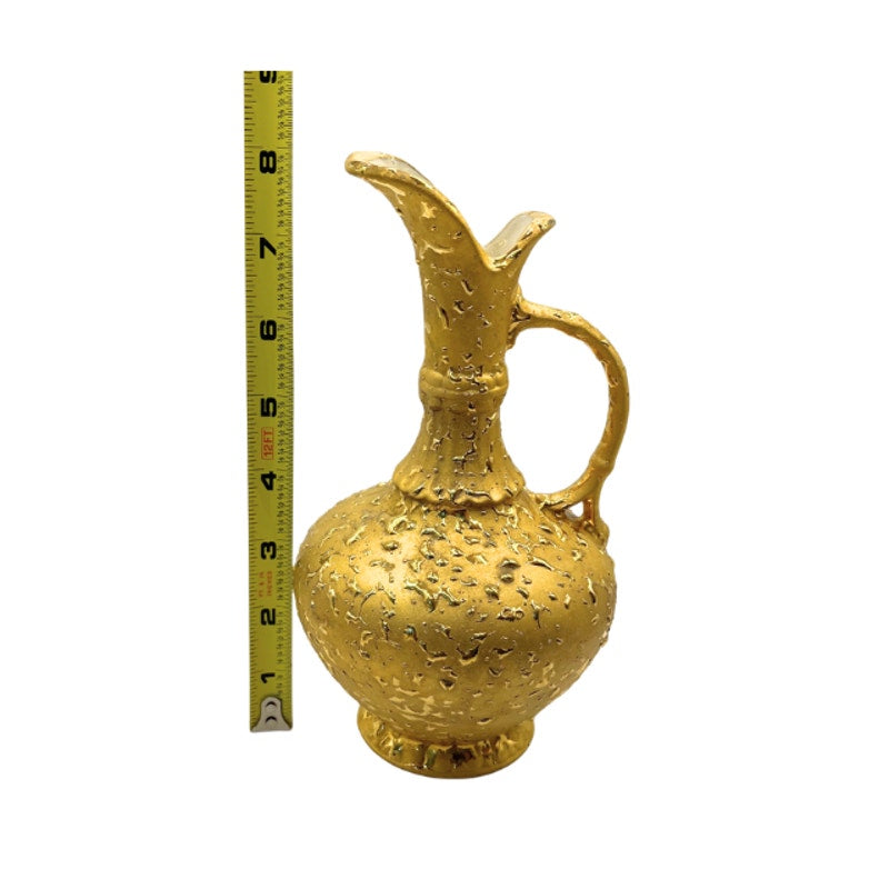 Vintage 22K Weeping Gold Ewer Pitcher Vase Mid Century Ceramic Made in USA