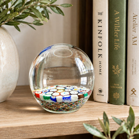 Vintage Murano Art Glass Paperweight Millefiori Multicolored Thousand Flowers