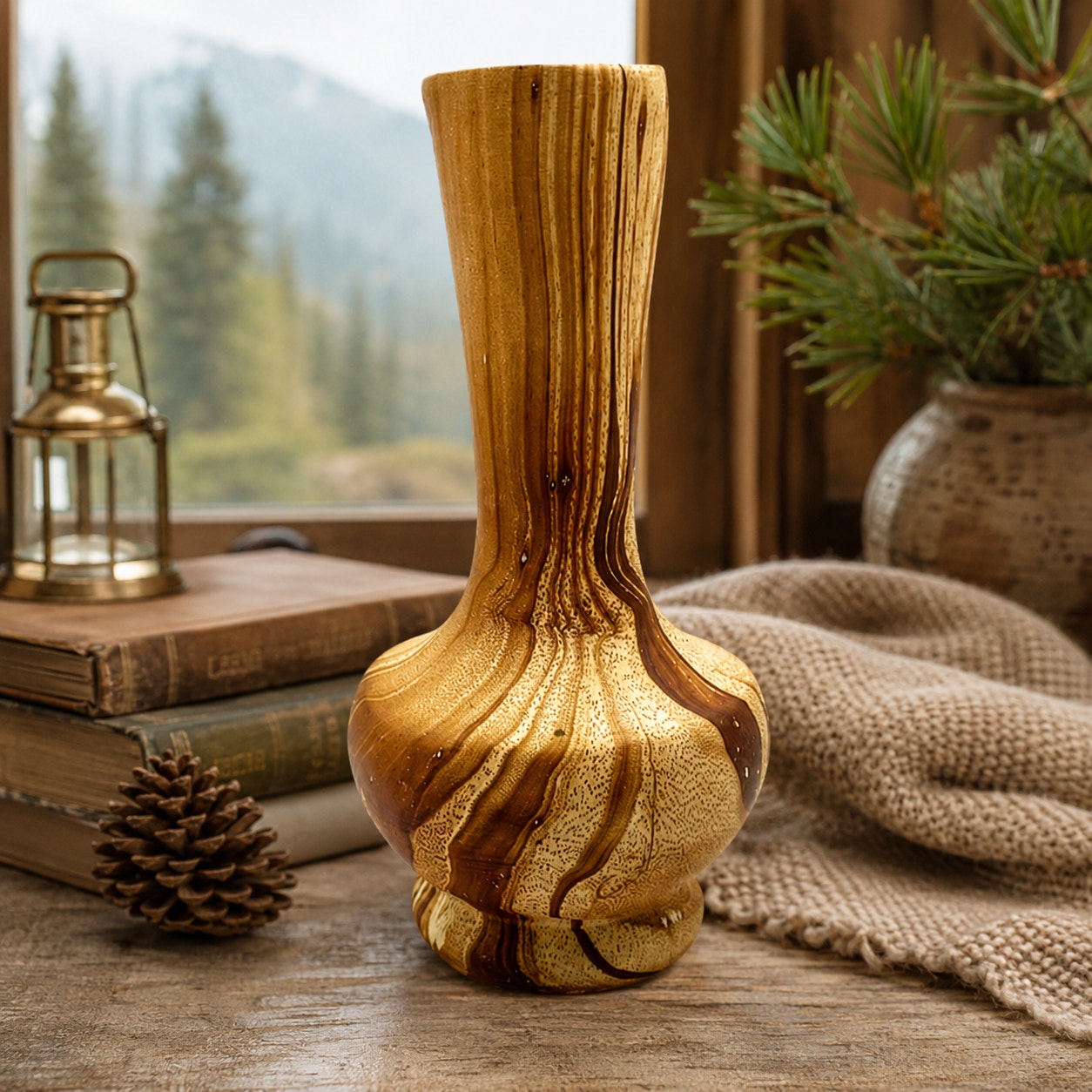 Vintage Rocky Mountain ROMCO Handmade Vase Pottery Wood Grain 7 In