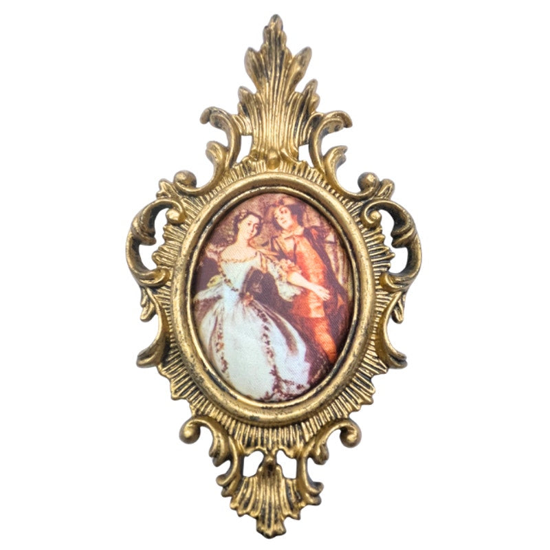 Vintage Mini Ornate Brass Tone Wall Frames Padded Silk Art Made in Hong Kong