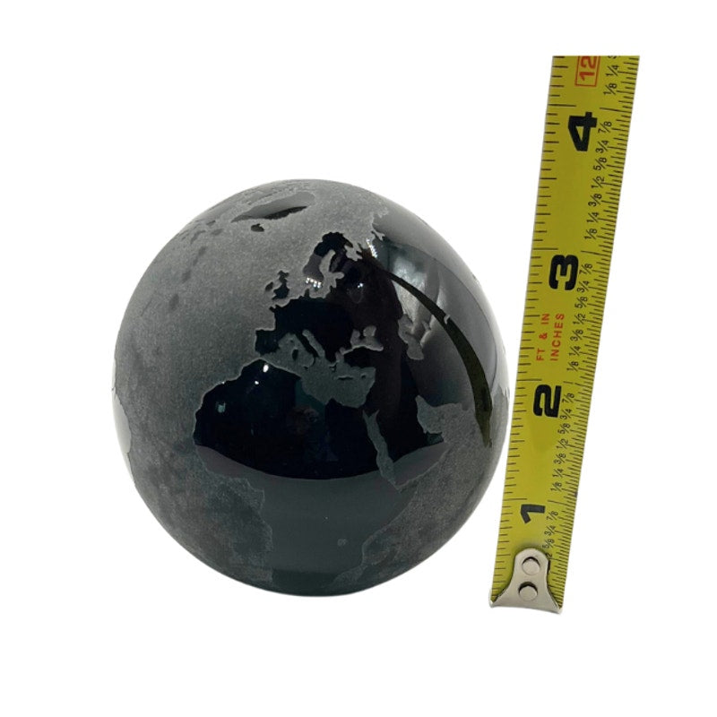 Ewegla Signed Art Glass Globe Paperweight Frosted Textured Black