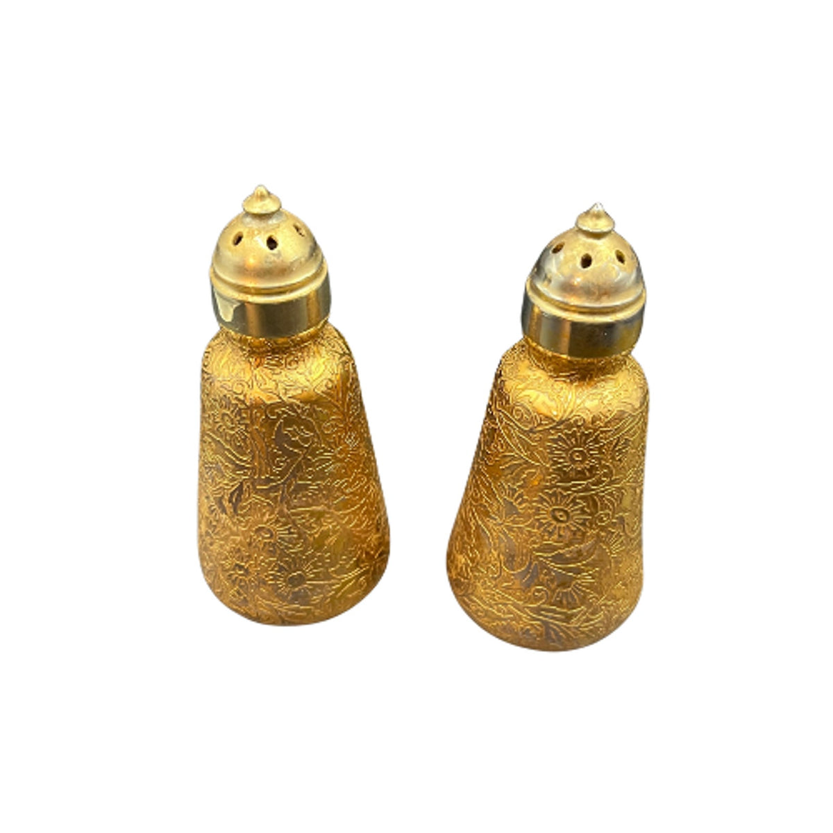 Vintage 1960s 22k Gold Lotus Salt and Pepper Shakers Hollywood Regency MCM