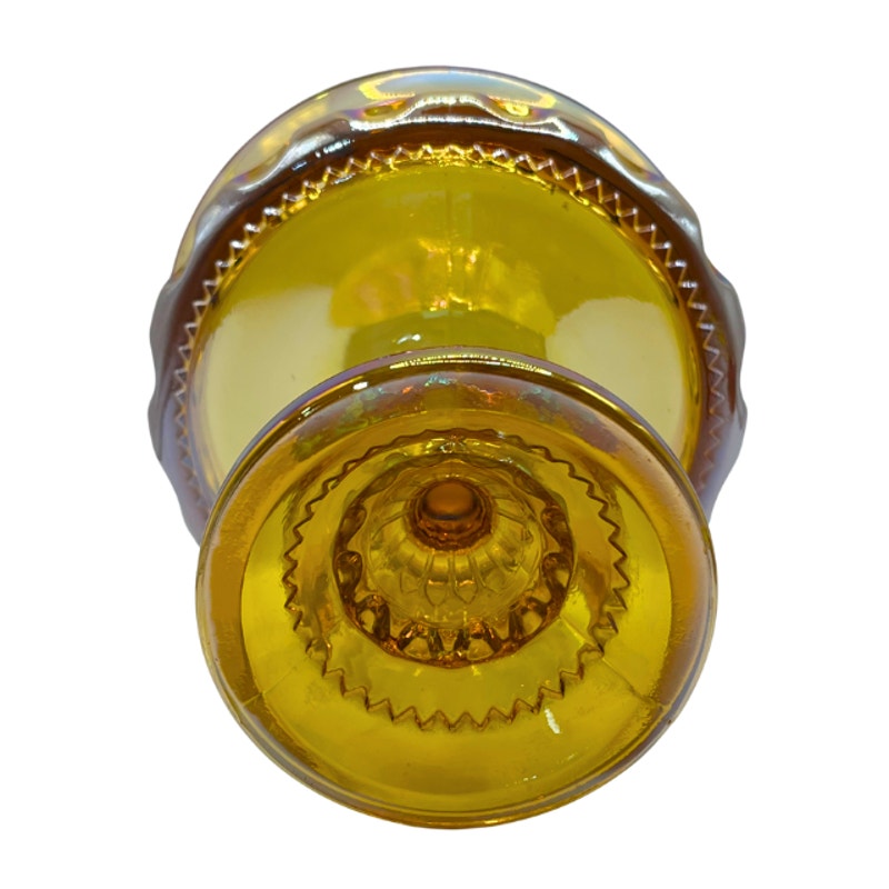 Vintage Indiana Glass Kings Crown Marigold Carnival Glass Pedestal Compote Dish