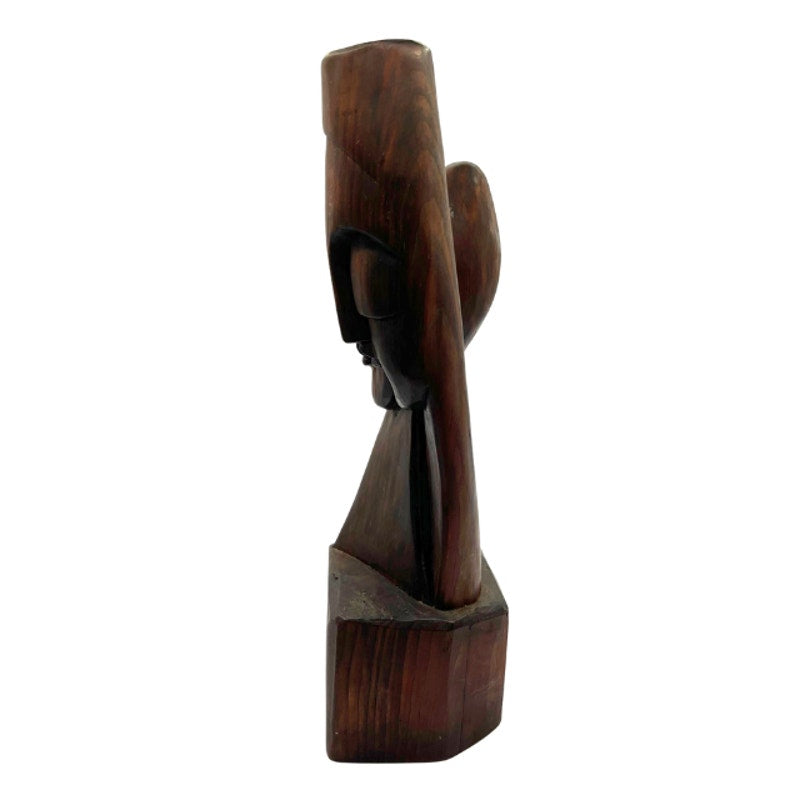 Vintage Hand Carved Wooden Sculpture Intertwined Embracing Figures Dark Wood