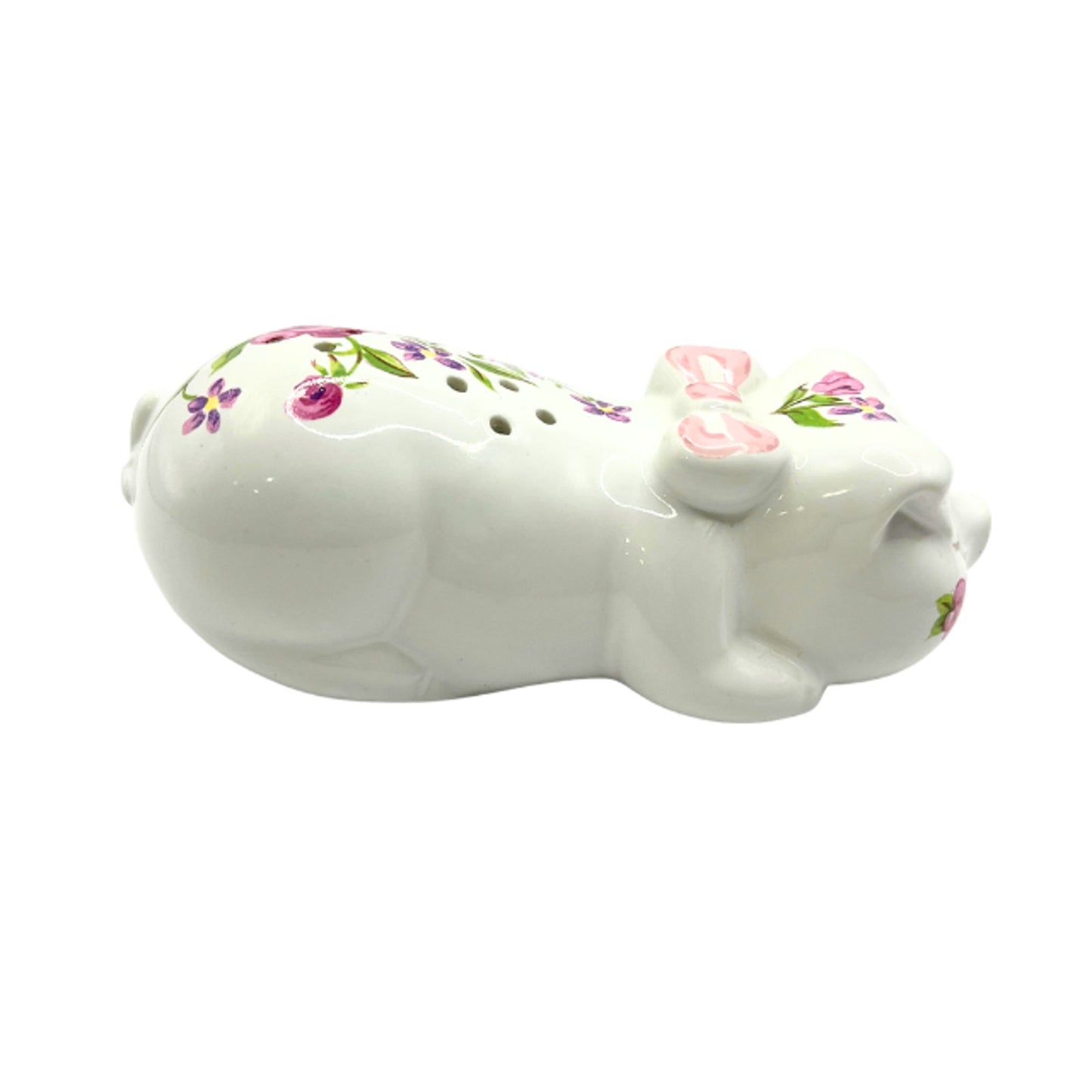 Avon Vintage 1978 Porcelain Sleeping Pig Potpourri Sachet Floral Figurine