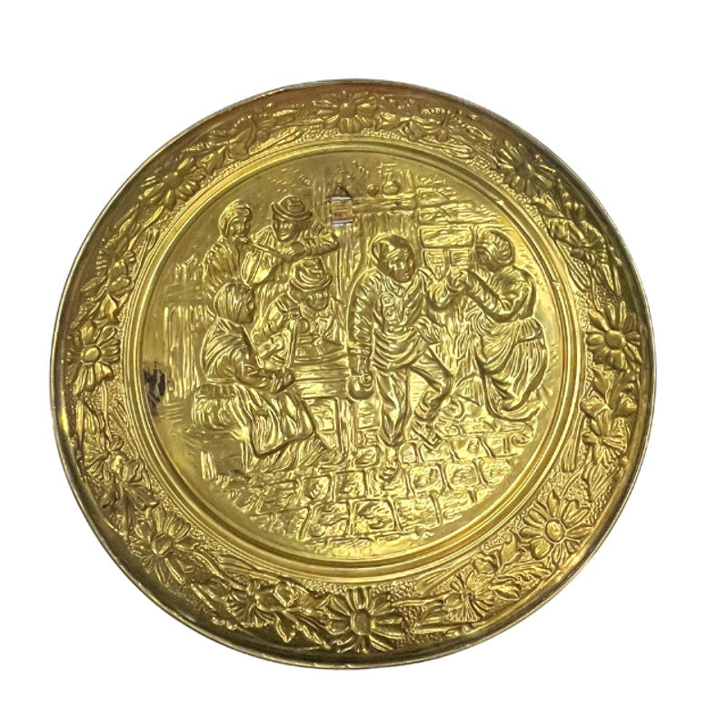 Vintage 1960s Embossed Brass Wall Plaque Tavern Pub Scene Holland