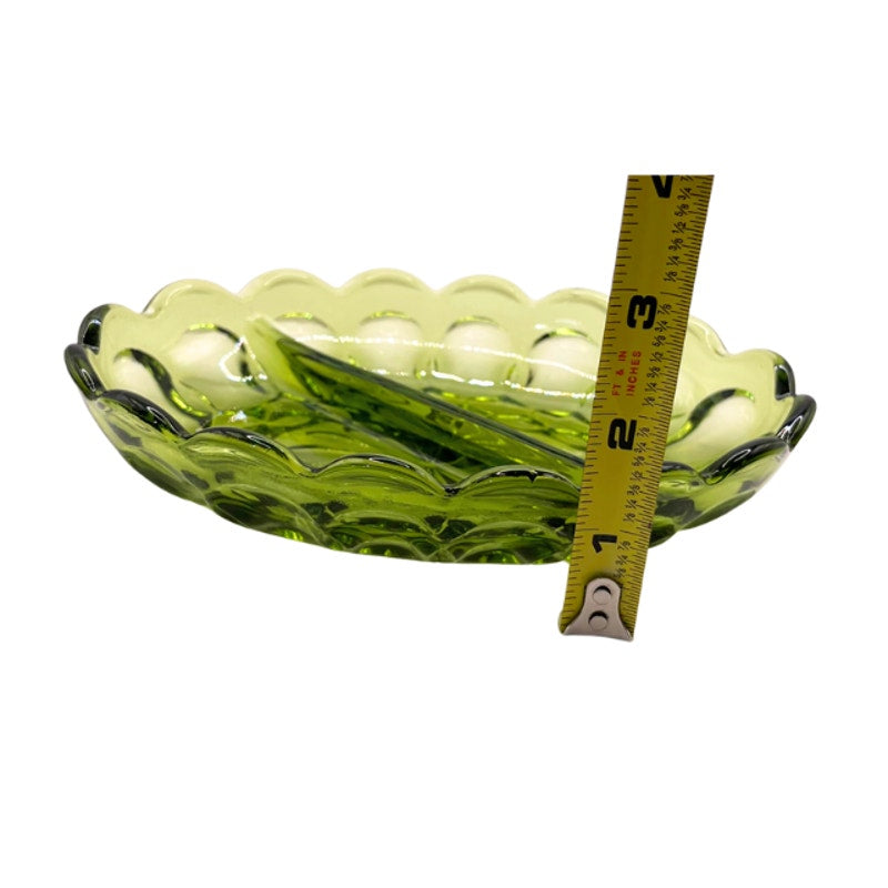 Vintage Anchor Hocking Fairfield Avocado Green Glass Oval Divided Relish Dish