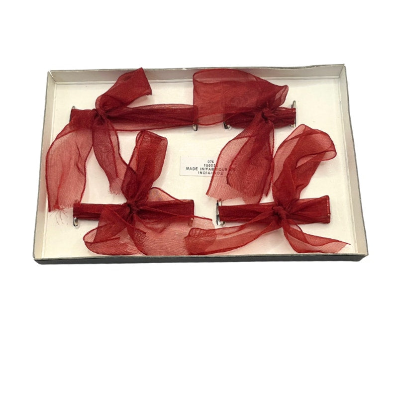 The Bombay Company Napkin Ties Joy Peace Hope Love Red Sheer Ribbon Set 4 NIB