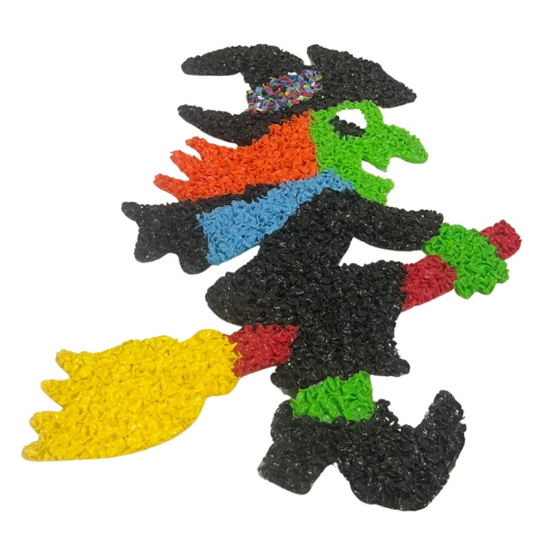 VTG Melted Plastic Popcorn Halloween Wall Hanging Jack-O-Lantern Witch Set of 2