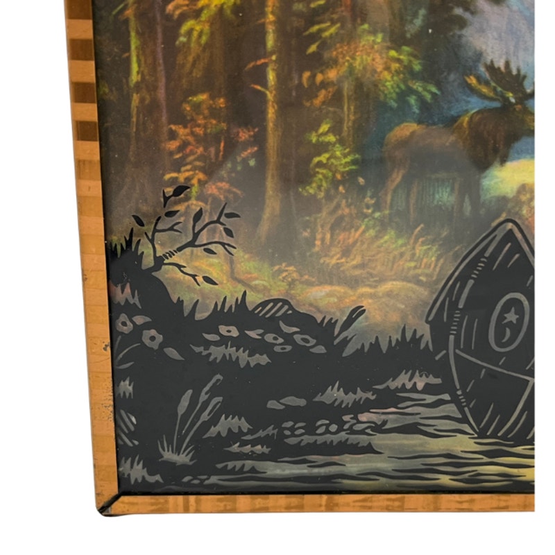 Vintage Reverse Painted Silhouette Picture Native American Nature Art