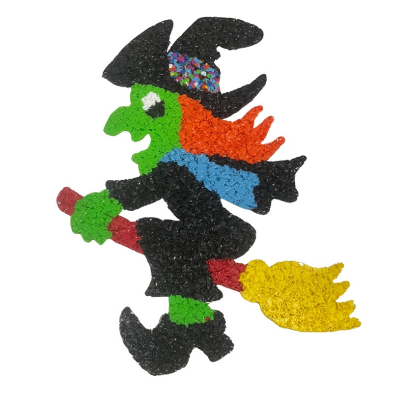 VTG Melted Plastic Popcorn Halloween Wall Hanging Jack-O-Lantern Witch Set of 2