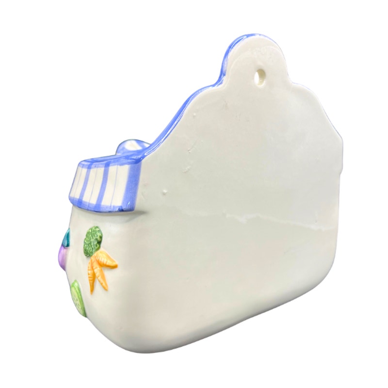 Vintage Fitz and Floyd Ceramic Gingham Bow Vegetable Wall Pocket Planter