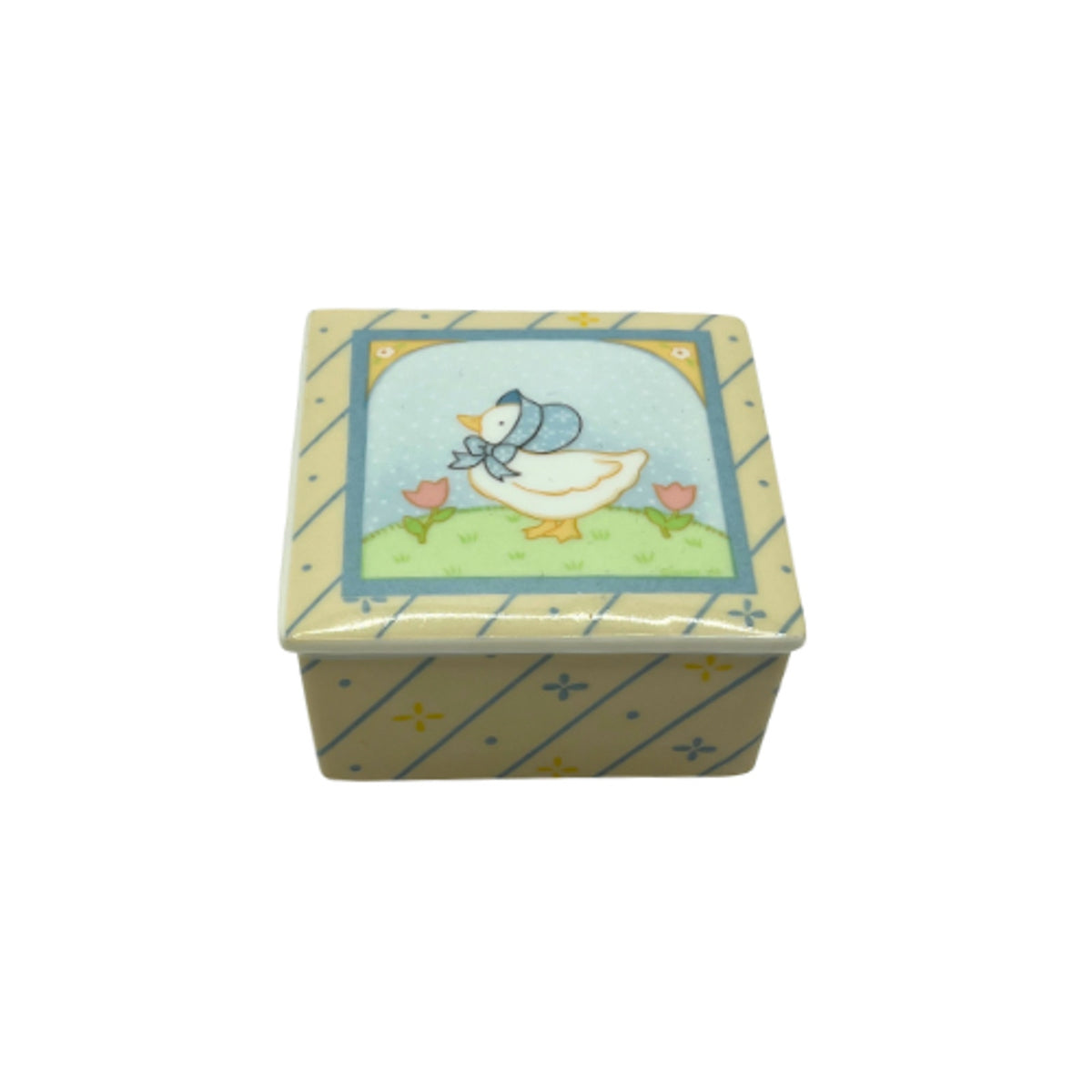 Ginny's Farm Blue Bonet Goose Porcelain Trinket Box  Fraser & Co Japan
