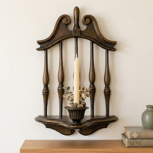 Vintage 1974 Homco Wall Sconce Dark Brown Faux Wood Spindle Design
